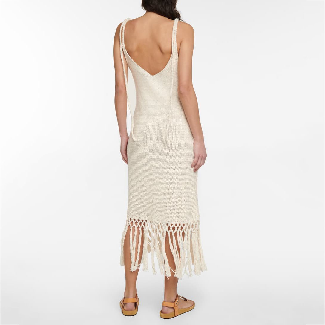 White Fringed Cotton Midi Dress Custom Fashion Lady Elegant Summer Girls Casual Womens Dresses Knitting Dresses