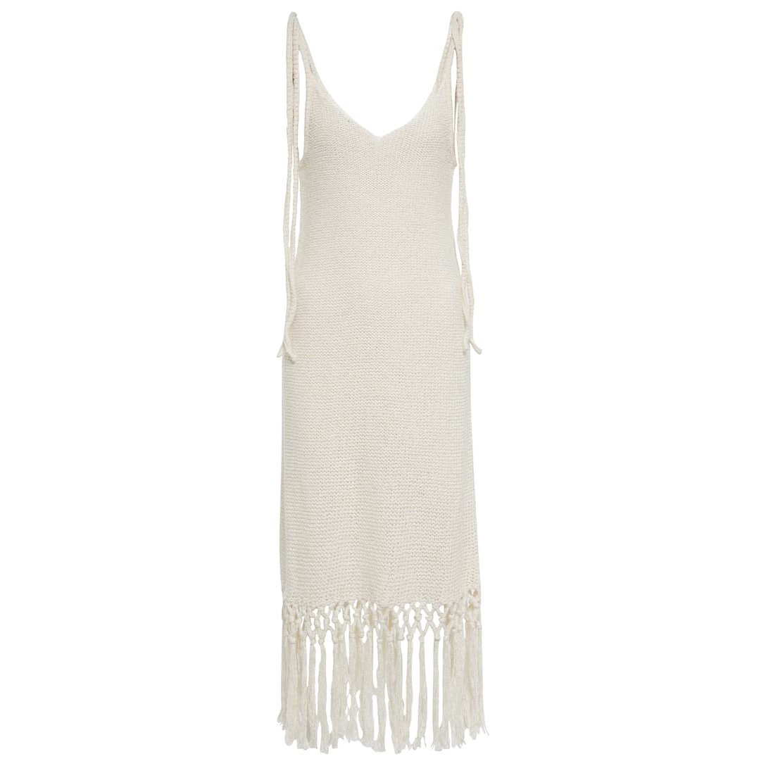 White Fringed Cotton Midi Dress Custom Fashion Lady Elegant Summer Girls Casual Womens Dresses Knitting Dresses