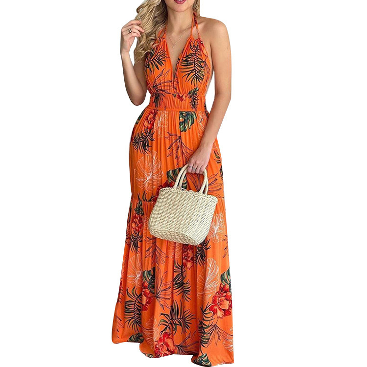 S-2XL Summer Long Dress Bohemia Floral Casual Dresses Sexy Backless Halter Strapless Beach Sundress Vacation Clothes For Women