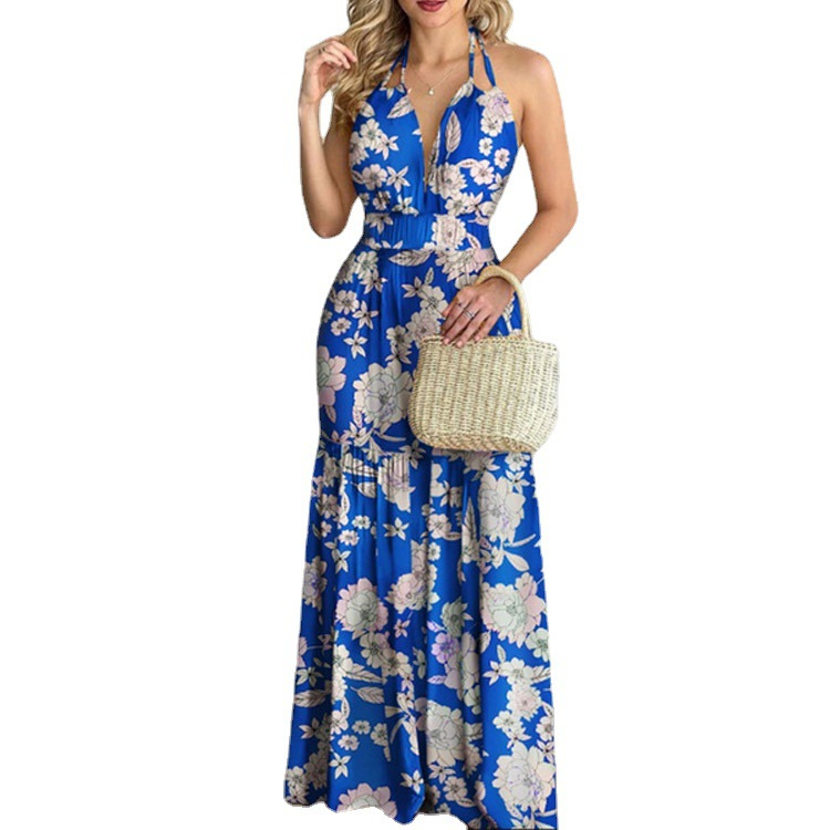 S-2XL Summer Long Dress Bohemia Floral Casual Dresses Sexy Backless Halter Strapless Beach Sundress Vacation Clothes For Women