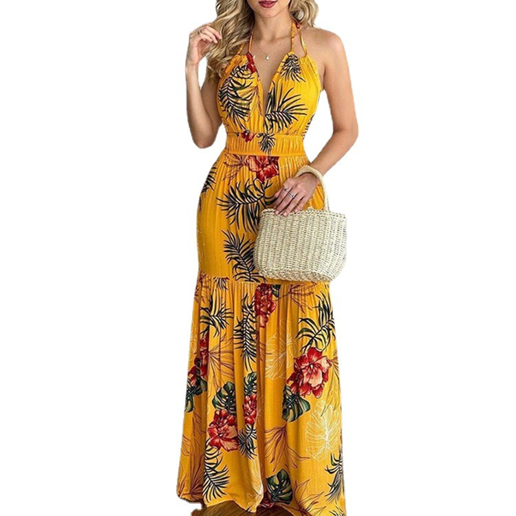 S-2XL Summer Long Dress Bohemia Floral Casual Dresses Sexy Backless Halter Strapless Beach Sundress Vacation Clothes For Women