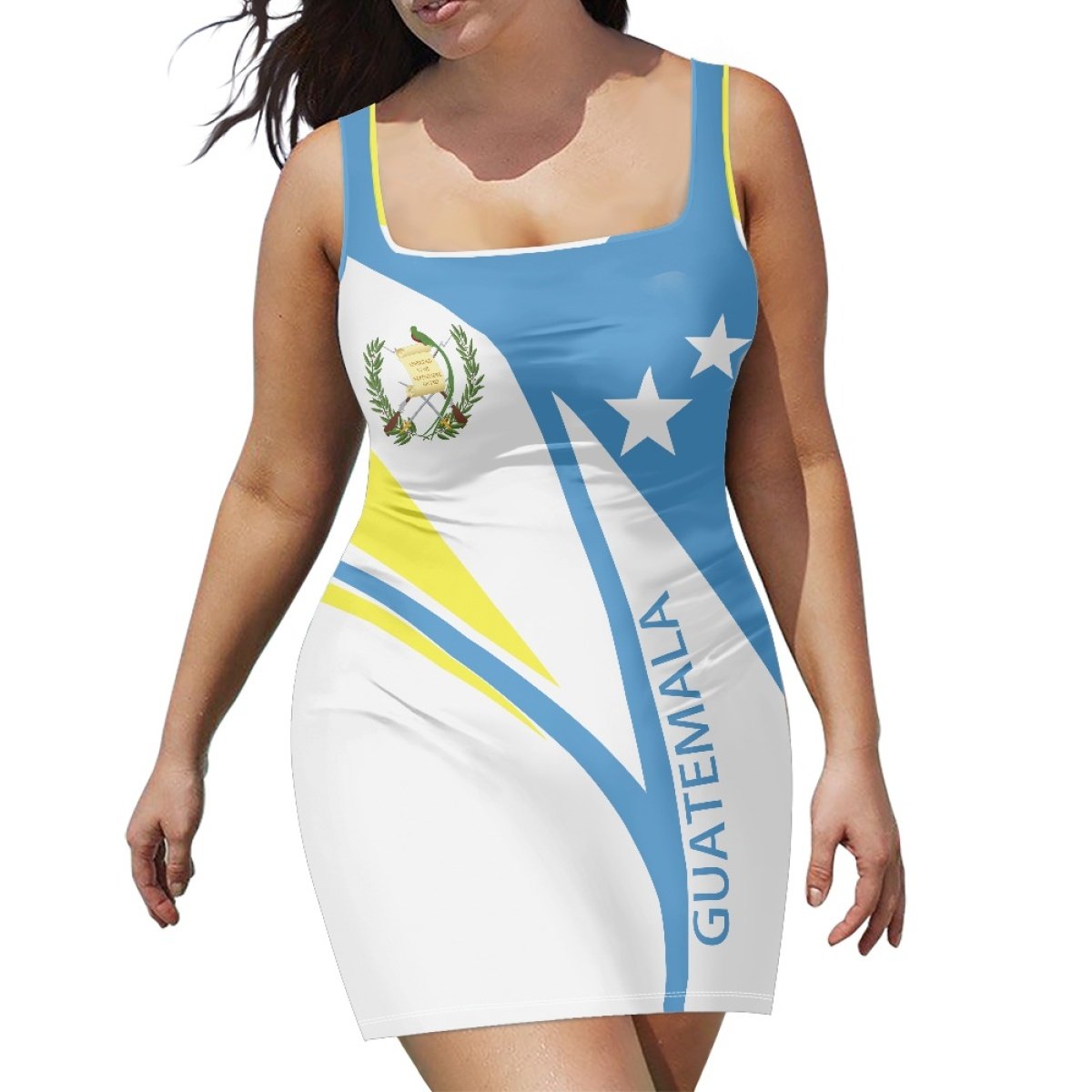 Custom Nonelastic Midi Dresses Flag Pattern Women Sleeveless Black Dress Guatemala Flag Design Elegant Evening Party Dress
