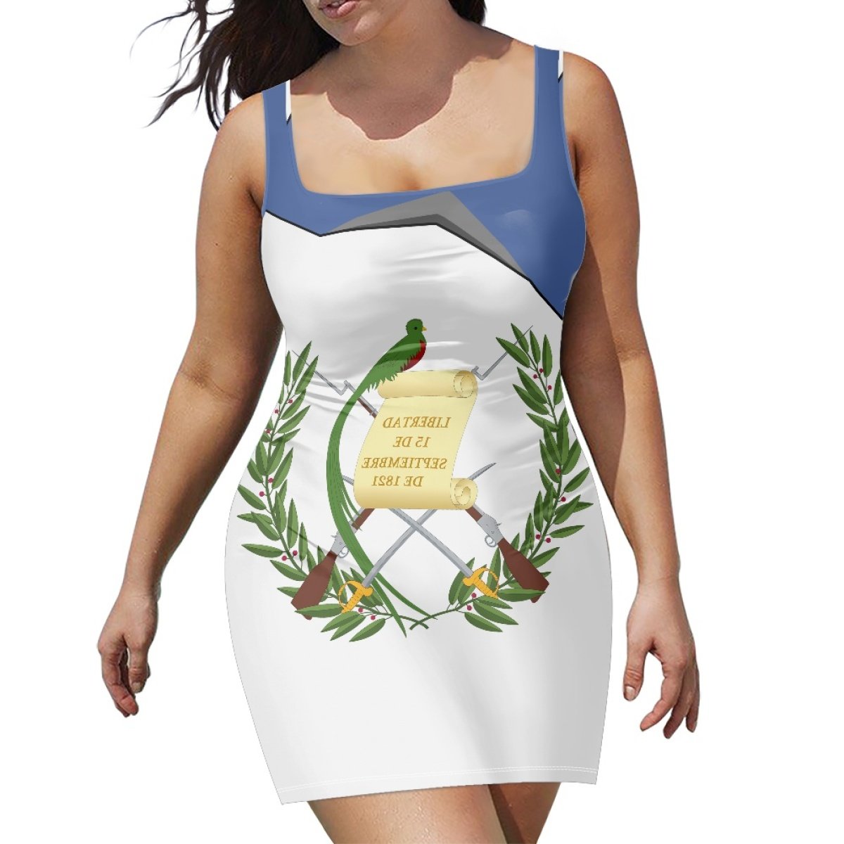Custom Nonelastic Midi Dresses Flag Pattern Women Sleeveless Black Dress Guatemala Flag Design Elegant Evening Party Dress