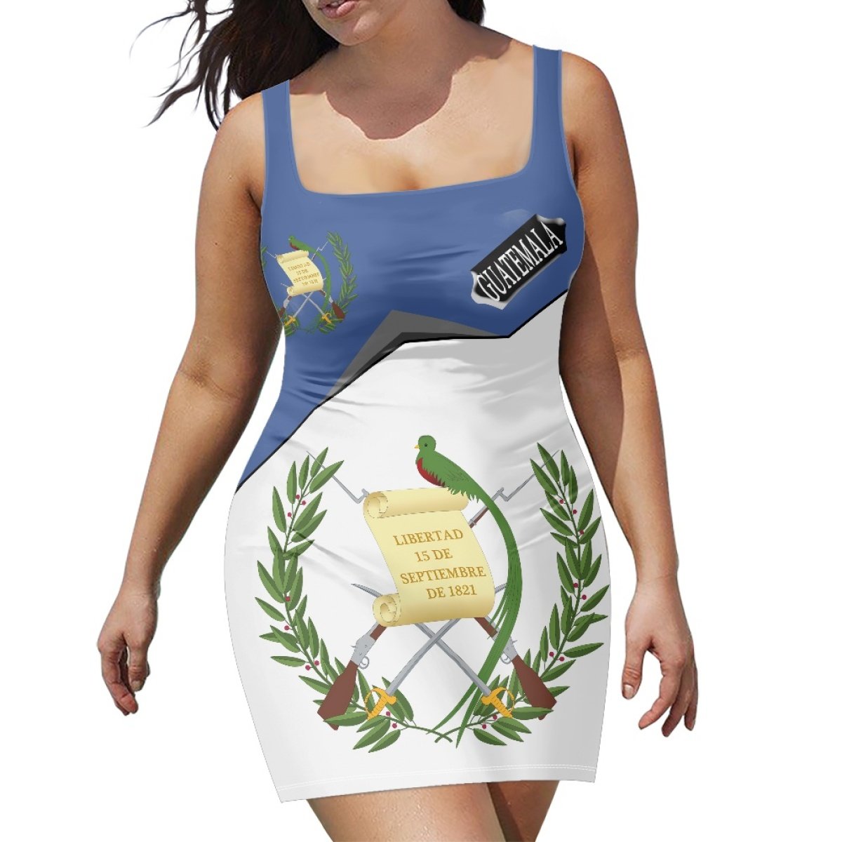 Custom Nonelastic Midi Dresses Flag Pattern Women Sleeveless Black Dress Guatemala Flag Design Elegant Evening Party Dress