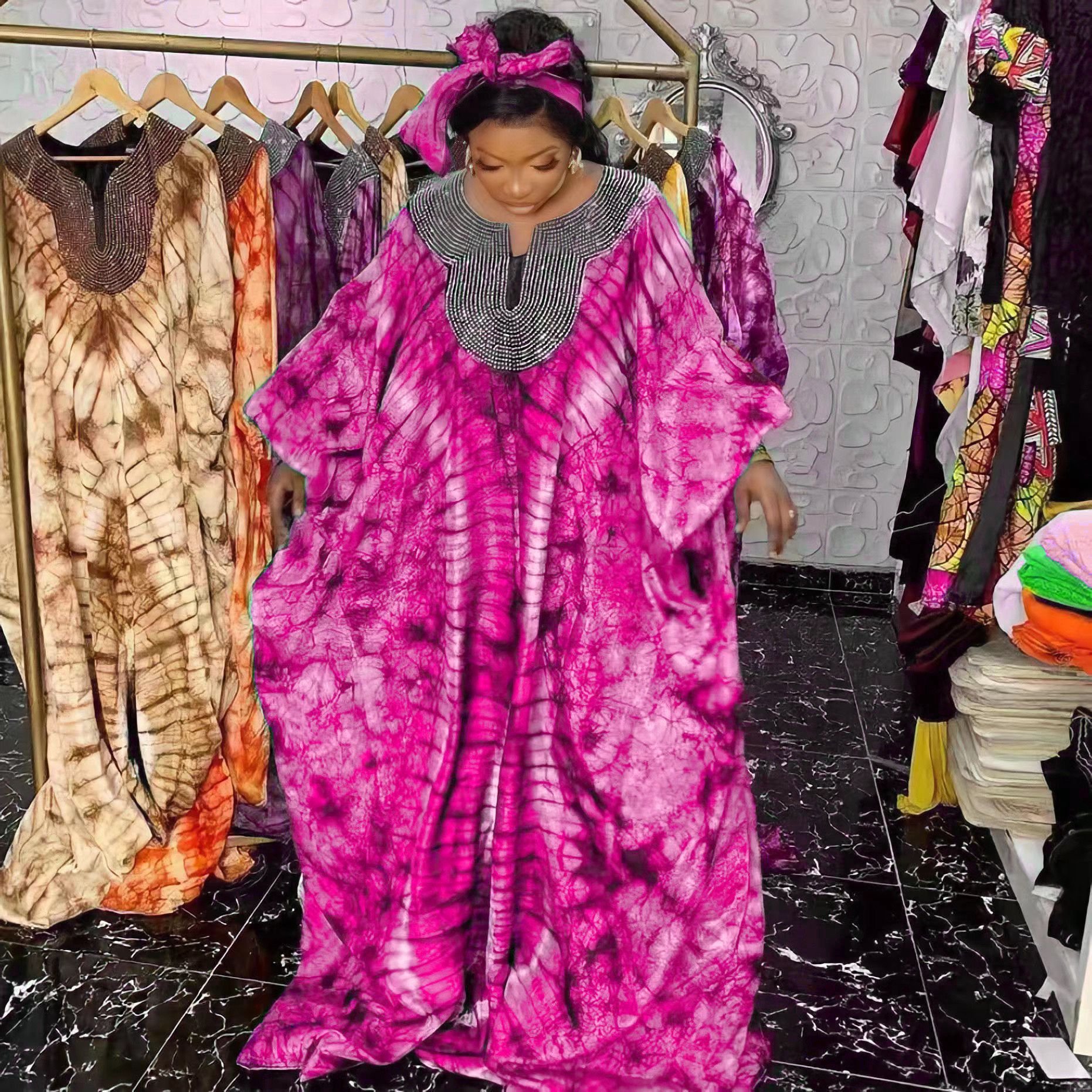 Hot Sale Ladies Casual Dresses Muslim Sequin Abaya With Headbands African Evening Dress Loose Robe Maxi Dress For Women