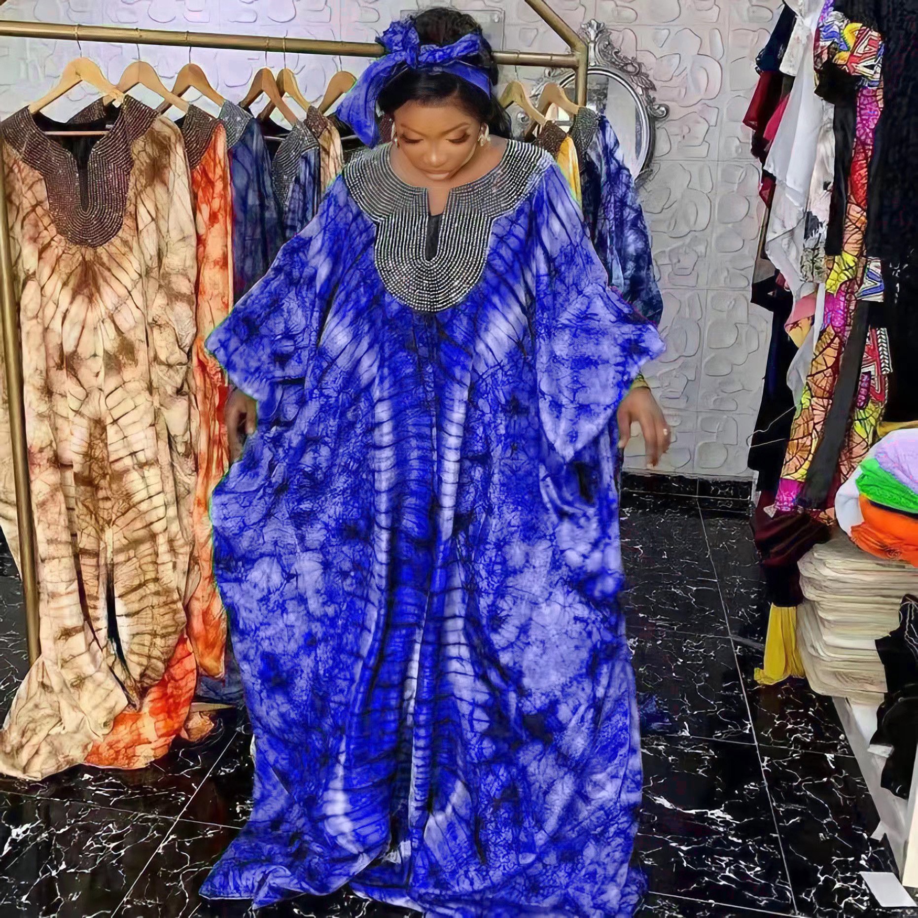 Hot Sale Ladies Casual Dresses Muslim Sequin Abaya With Headbands African Evening Dress Loose Robe Maxi Dress For Women