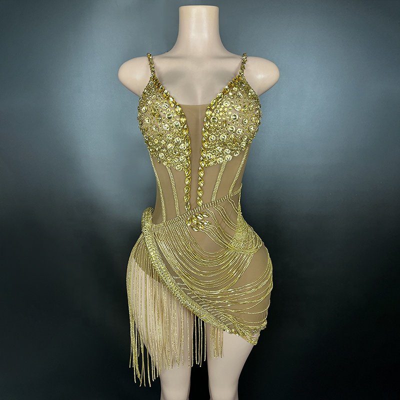 Sparkly Silver Rhinestones Transparent Sleeveless Women Backless Dress elegant casual dresses