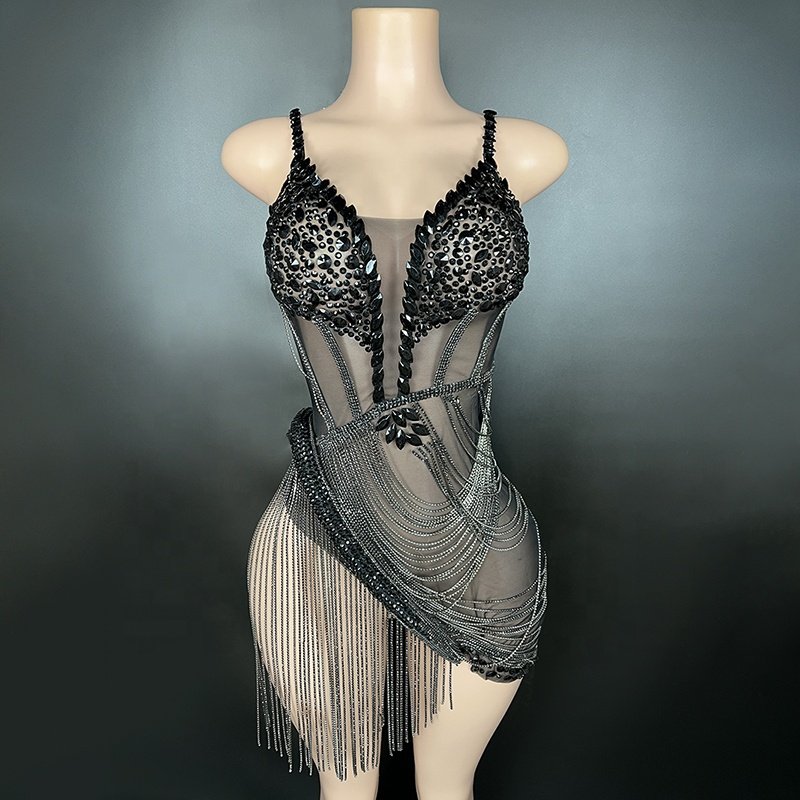 Sparkly Silver Rhinestones Transparent Sleeveless Women Backless Dress elegant casual dresses
