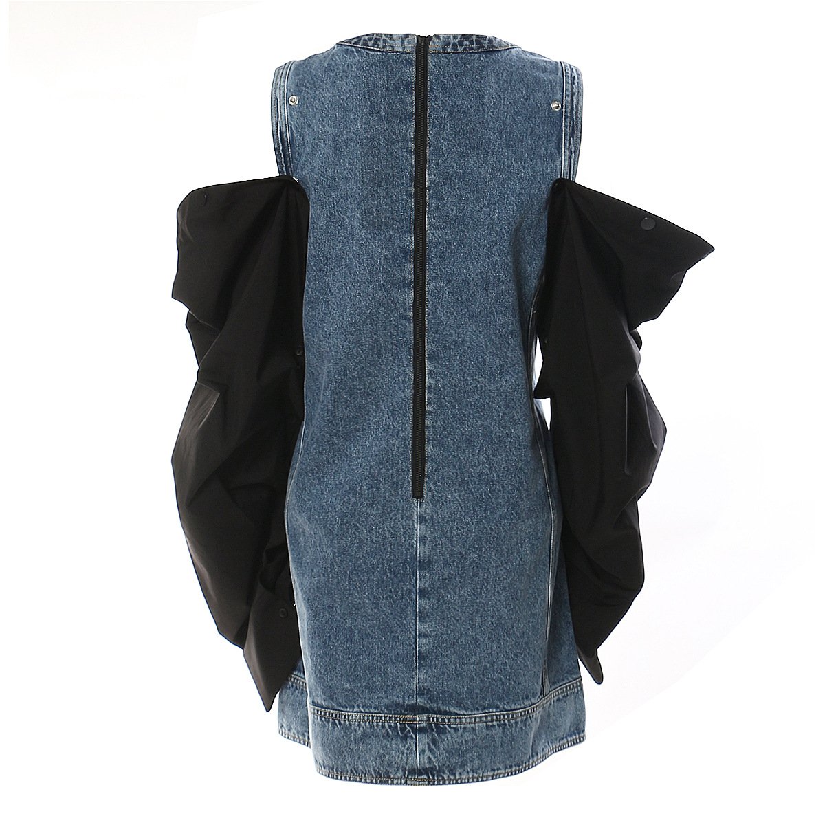 New Fashion Sexy Unique Vintage Detachable Puffer Sleeve Color Blocking Streetwear Lady DenimJean Dresses Women'S Casual Dress