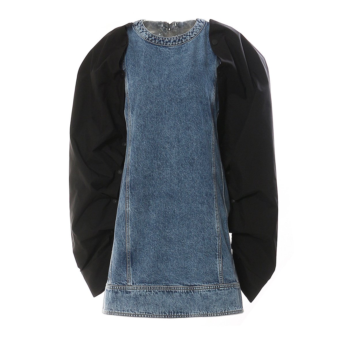 New Fashion Sexy Unique Vintage Detachable Puffer Sleeve Color Blocking Streetwear Lady DenimJean Dresses Women'S Casual Dress
