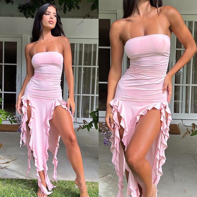 Fashion New Designs Knitted dresses Midi Elegant party evening dresses Women sexy Casual Split Dress