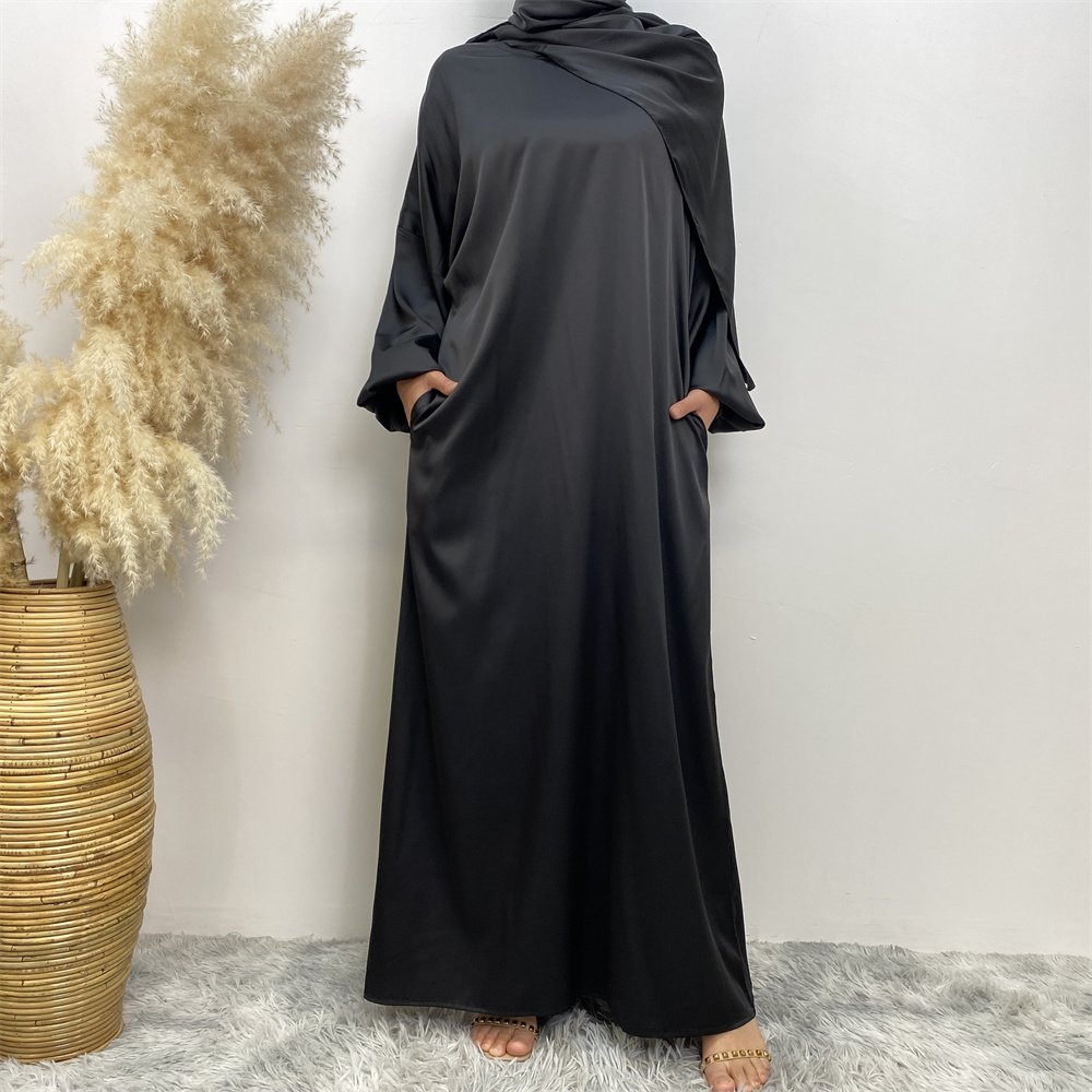 6675# Solid color new modest khimar hijab abaya muslim long prayer abayas dresses attached scarf one piece jilbab with side pock