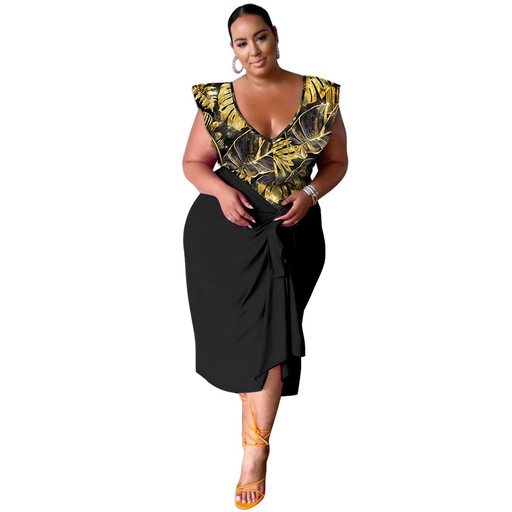 Elegant ladies floral dress Women's clothing summer casual dresses v neck dress for women