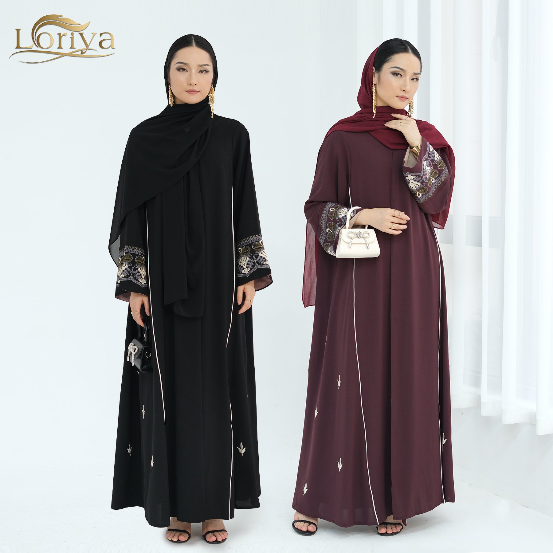 Loriya New Embroidery Dubai Abaya 2025 Modest Open Abaya Cardigan Abaya Women Muslim Dress Islamic Womens Clothing