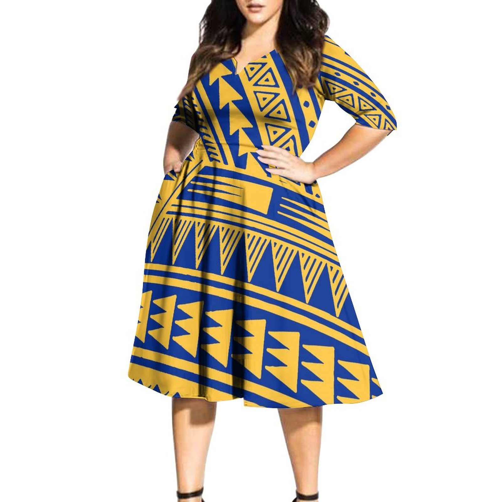 Fiji Tonga Hawaii Samoa Elei Polynesian Tribal Design Fit Flare Midi Dress Pleated Casual Dresses Custom Kora Female Vestidos