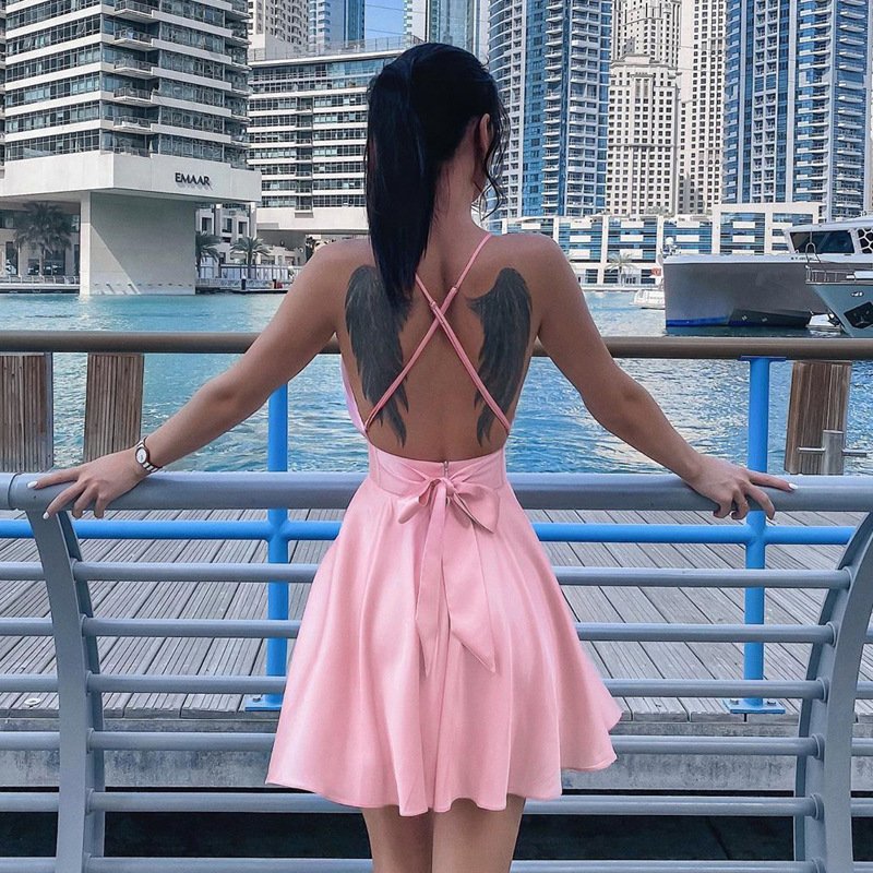 Backless Ladies Evening Mini Sexy Clubwear Satin Dresses Women