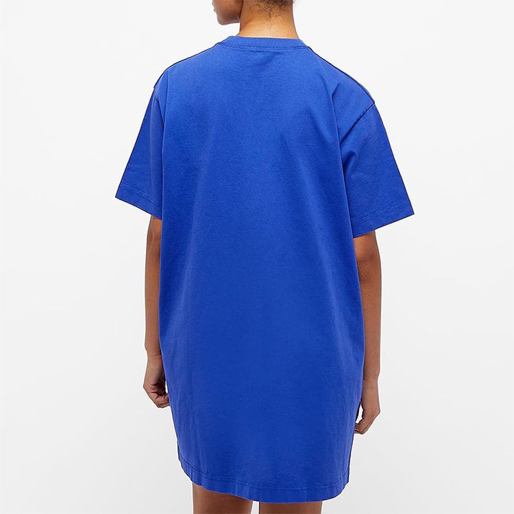 Fashion women blue t shirt dress cotton jersey oversized fit casual dress pull over cew neck dress