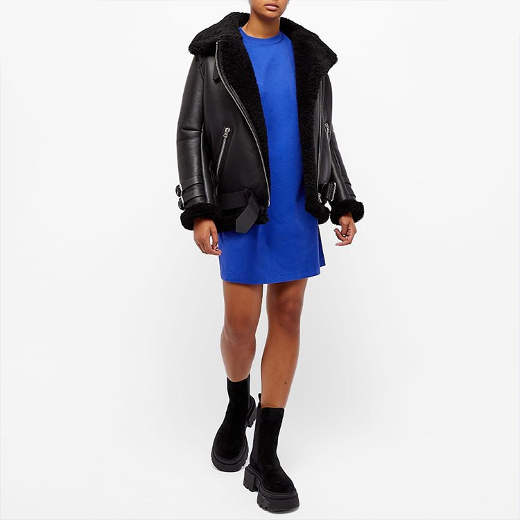 Fashion women blue t shirt dress cotton jersey oversized fit casual dress pull over cew neck dress
