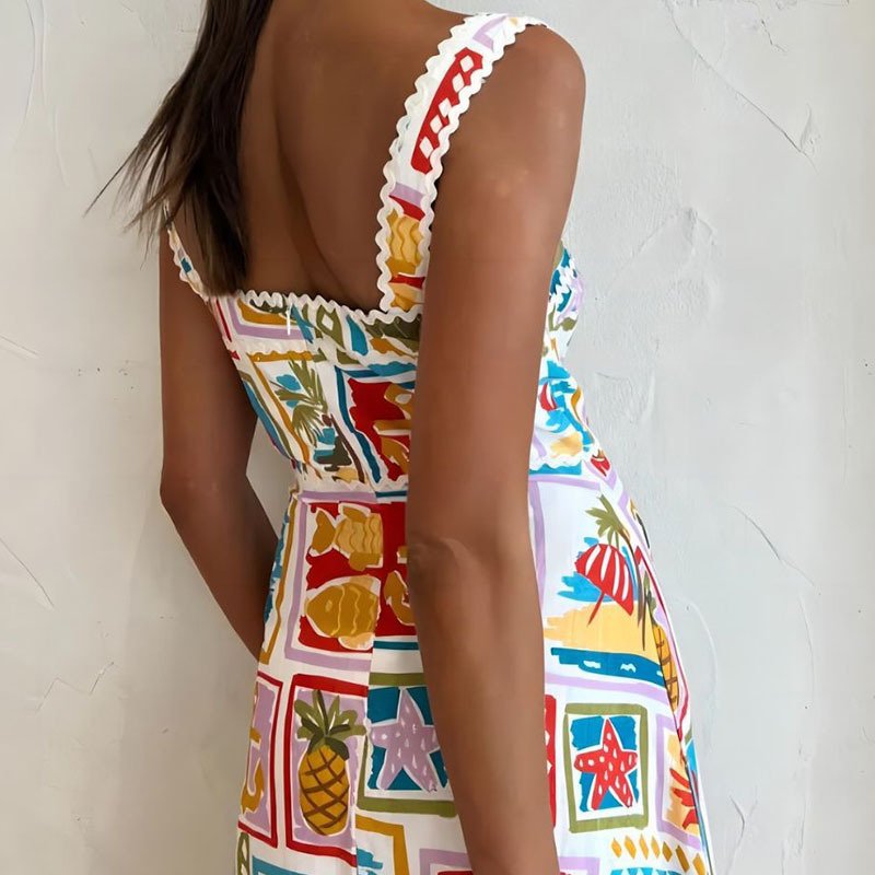 2024 Fashion Temperament Stylish Personality Graffiti Sling Top Lace Floral Elegant Casual Dresses