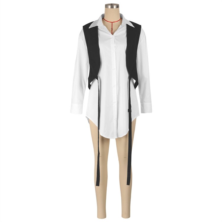 2024 Women Fashion Contrast Belt Plaid Shirt casual dresses