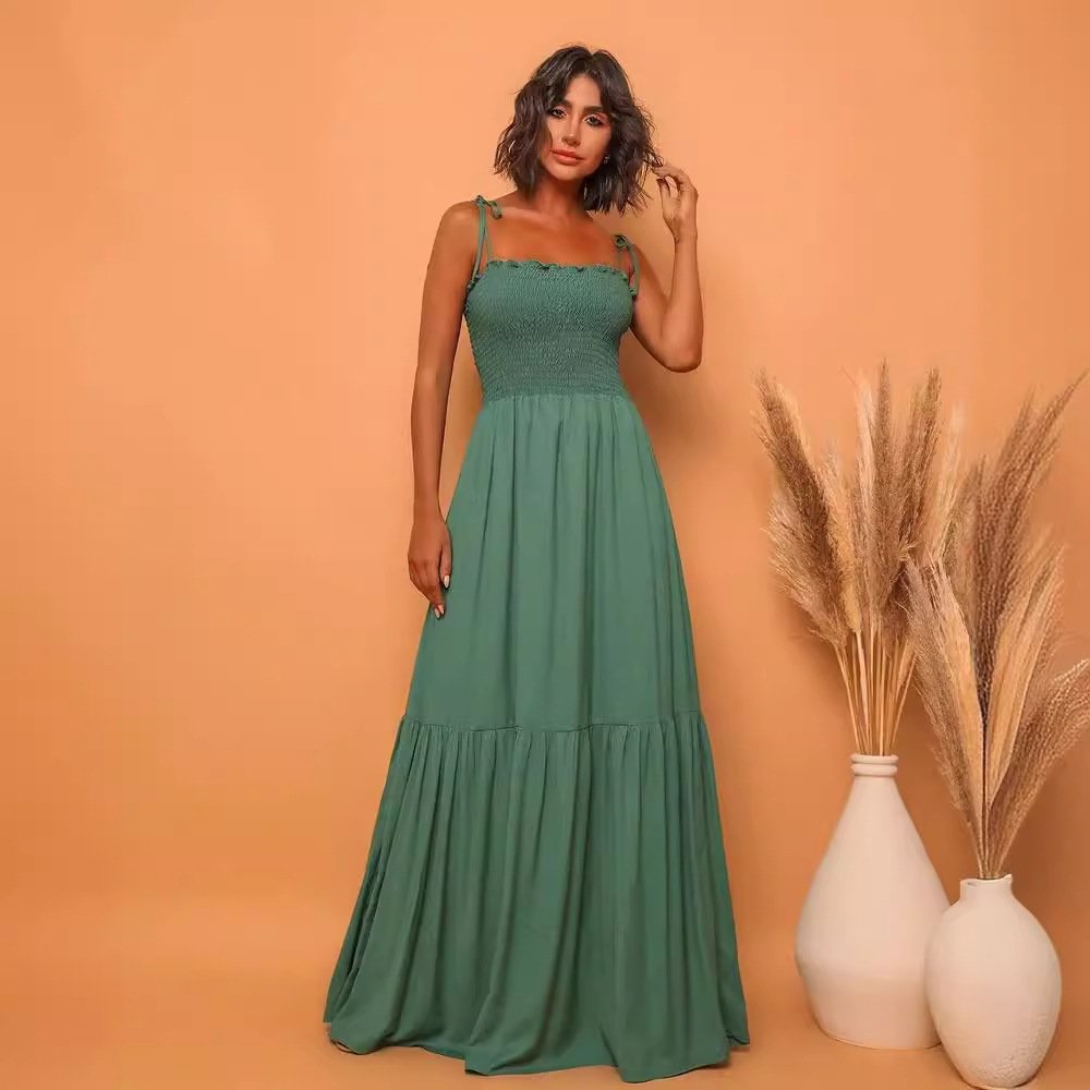 Wholesale OEM Custom Women Summer Slip Dresses Europe Sexy Solid Color Sleeveless Evening Party Casual Long Dress