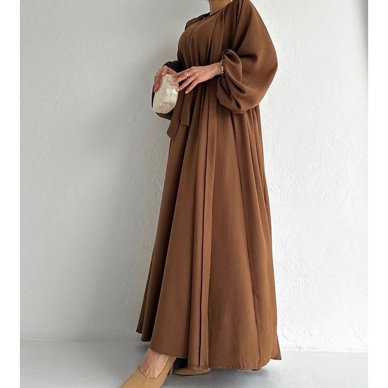 Limanying Latest Design Dubai Two Pieces Set Modest Abaya Kaftan Casual Dress Muslim Women Long Sleeve Jazz Crepe Open Abaya Set