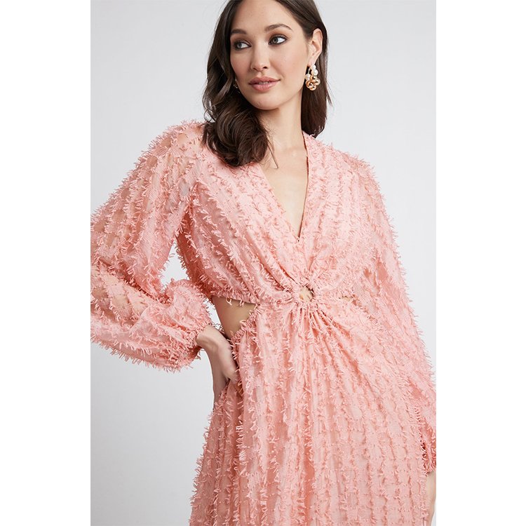 Long sleeve Casual women dress Vestido Spring Sexy Deep V neck cut out Cocktail Party Women Tassel Cocktail Dresses