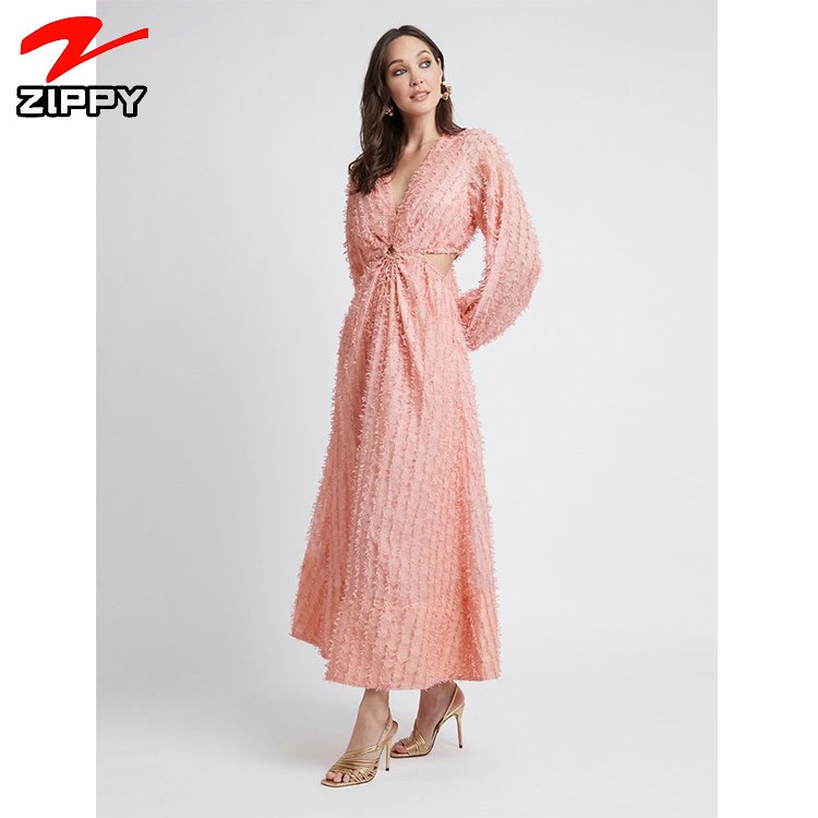 Long sleeve Casual women dress Vestido Spring Sexy Deep V neck cut out Cocktail Party Women Tassel Cocktail Dresses