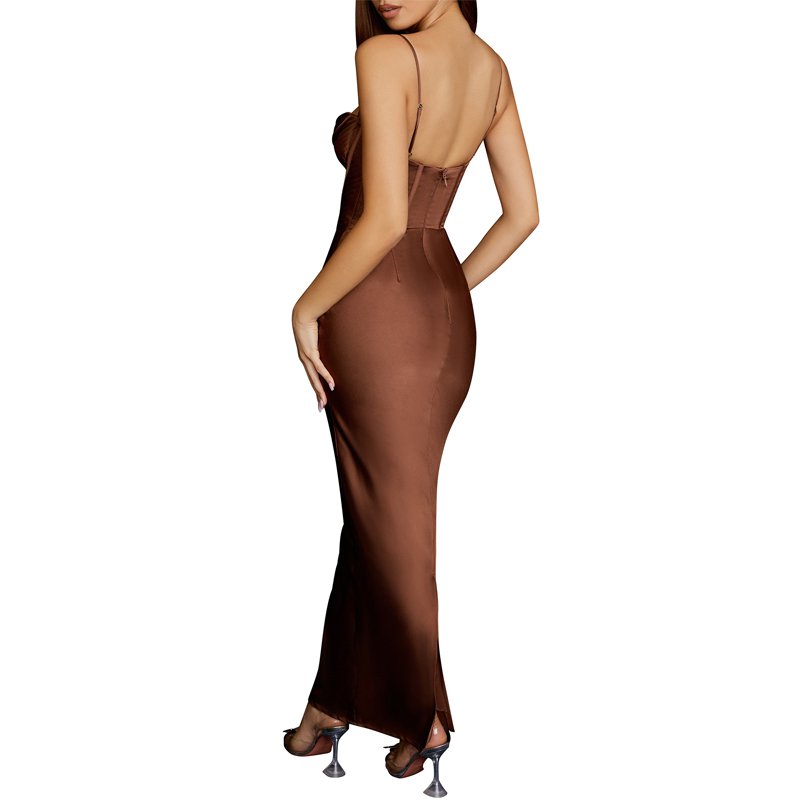 Custom High Quality Lady Elegant Sexy Satin Pink Corset Dresses Luxury Sleeveless Slip Maxi Dress For Women