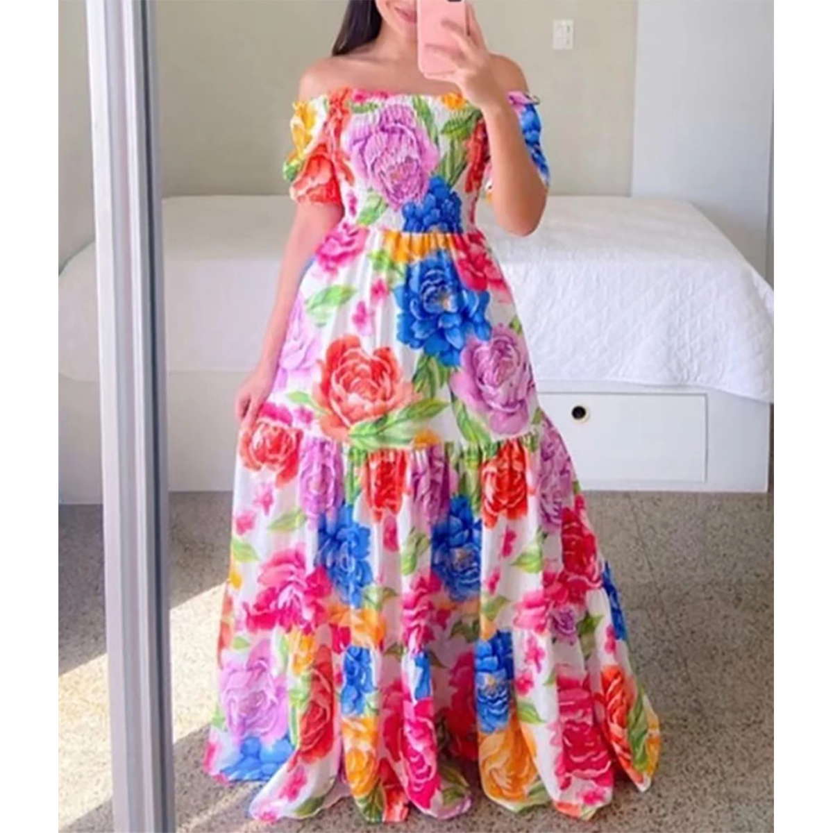 Fashion Ladies Long Summer One-shoulder Floral Dress Women Clothing Casual Dresses Women's Maxi Dresses
