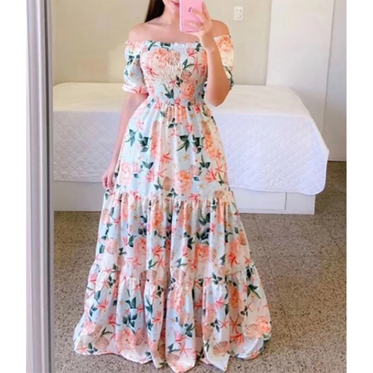Fashion Ladies Long Summer One-shoulder Floral Dress Women Clothing Casual Dresses Women's Maxi Dresses