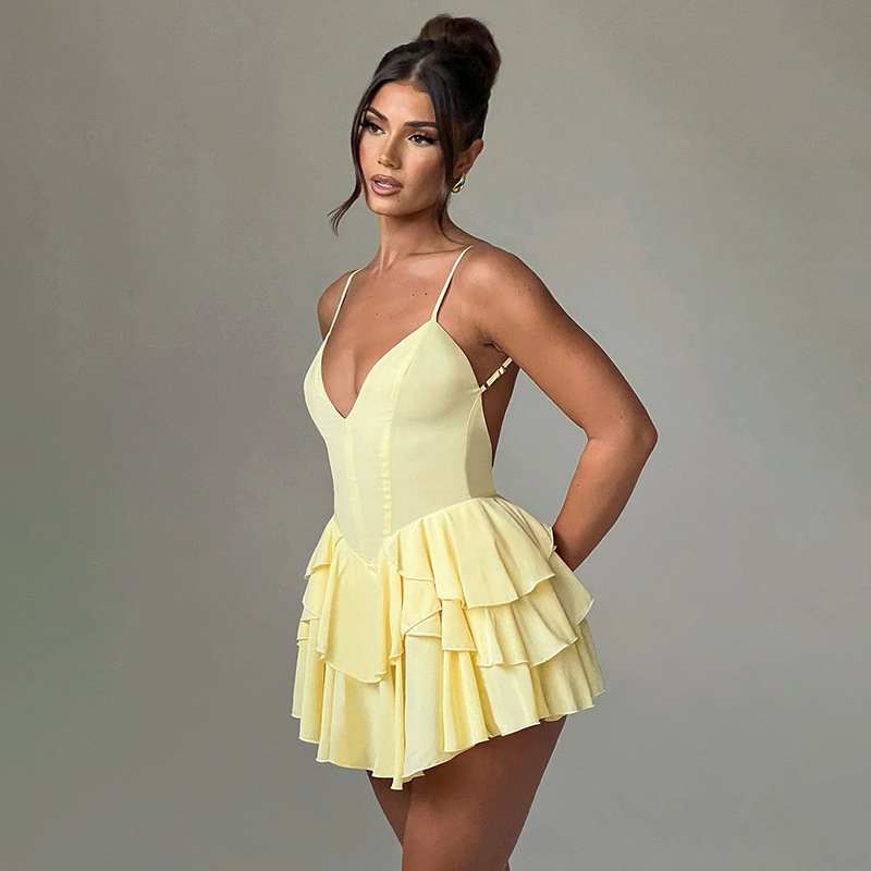 Summer Sexy Solid Mini Dresses For Women Sleeveless Backless V Neck Bandage Dresses Party Women Dress