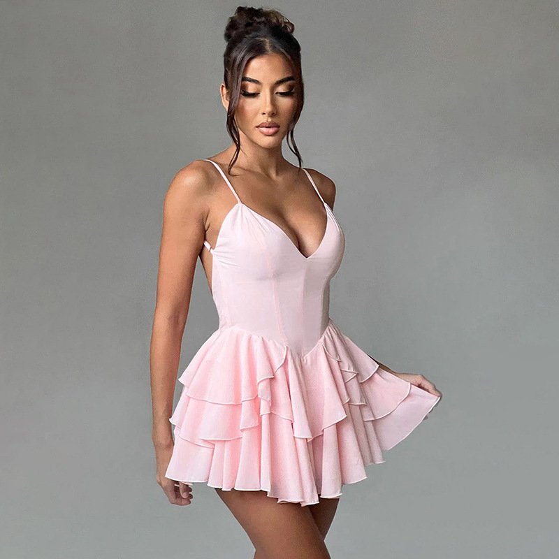Summer Sexy Solid Mini Dresses For Women Sleeveless Backless V Neck Bandage Dresses Party Women Dress