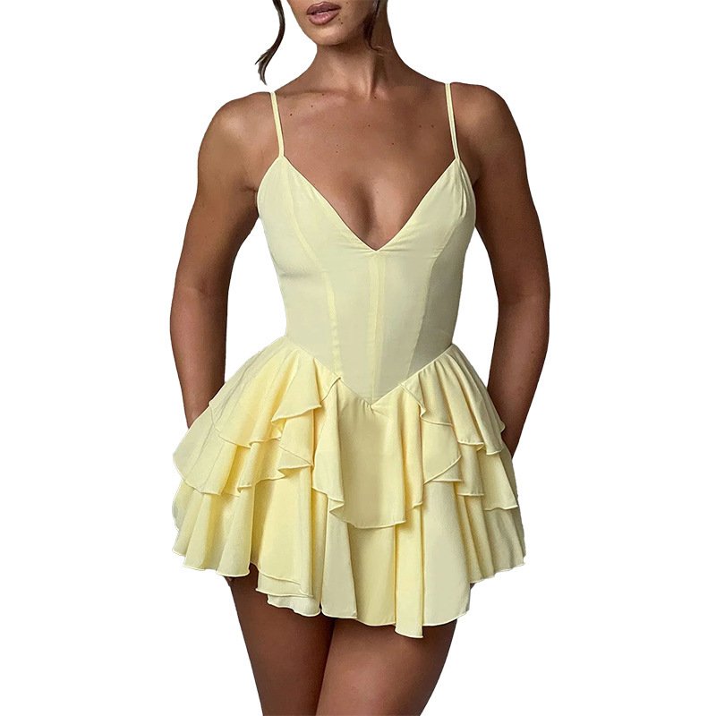 Summer Sexy Solid Mini Dresses For Women Sleeveless Backless V Neck Bandage Dresses Party Women Dress