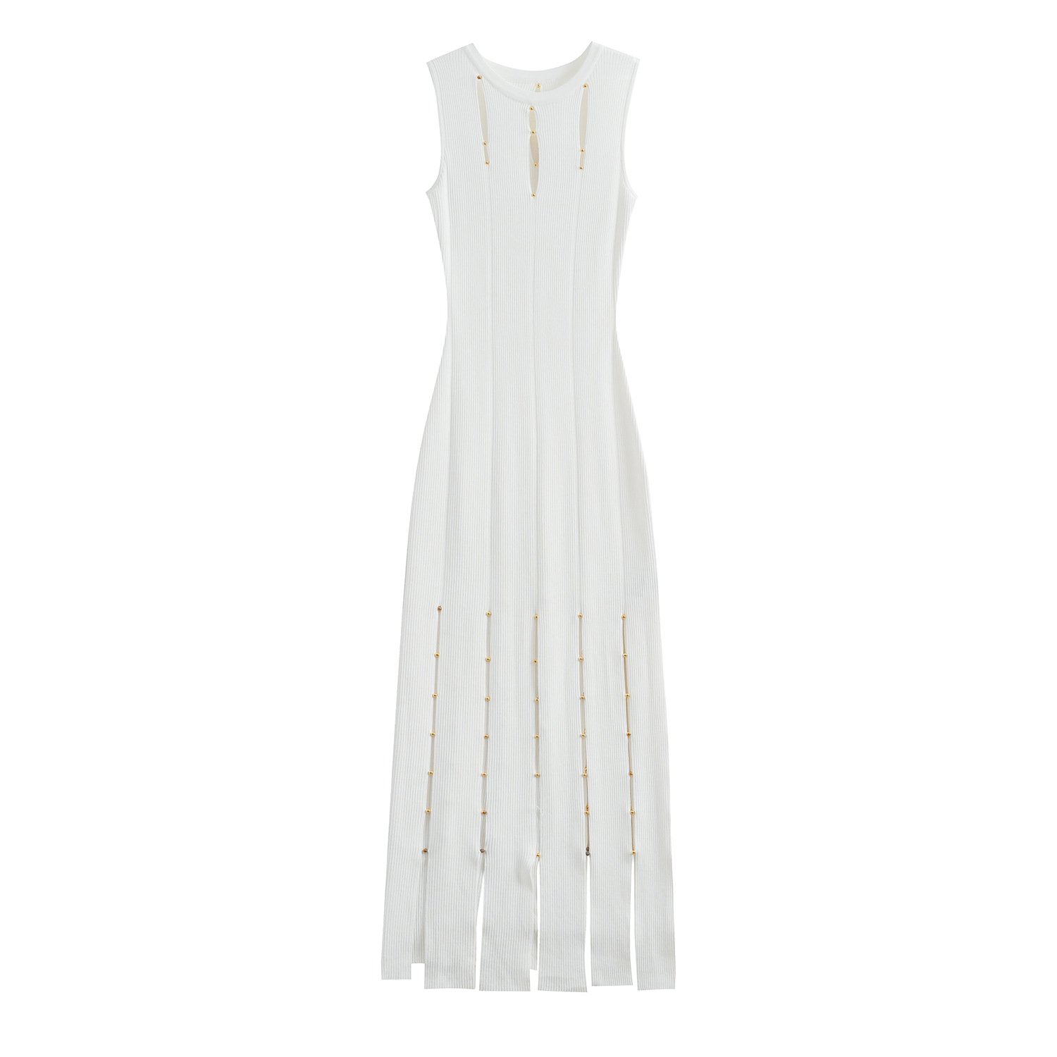 2024 new arrivals summer knitted fabric women fashion split hollow out design long casual dresses