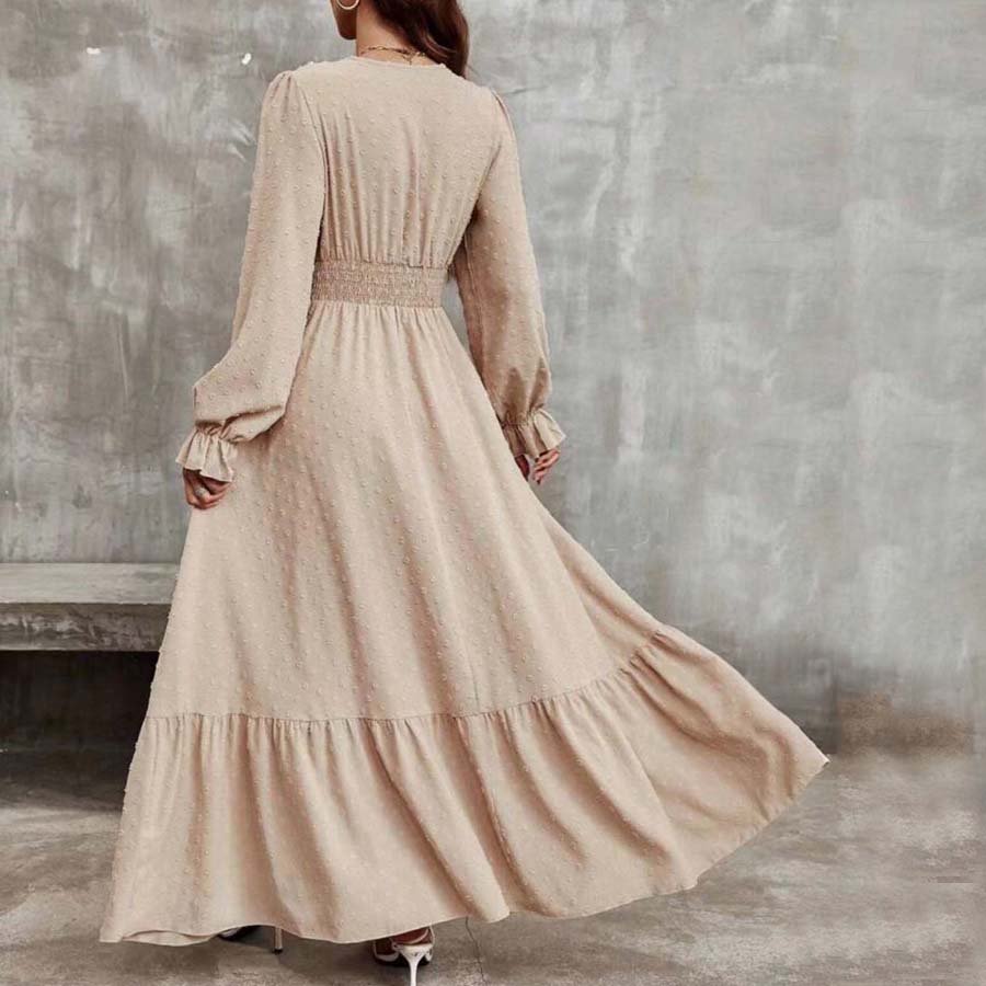 Wholesale Women's Clothing Manufacturers Custom Fall Dresses For Women Solid Color V Neck Long Sleeve Casual Dress