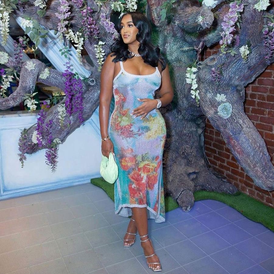 WQ4702 Mesh Print Maxi Dress Ladies Elegant Streetwear Dresses Women Casual
