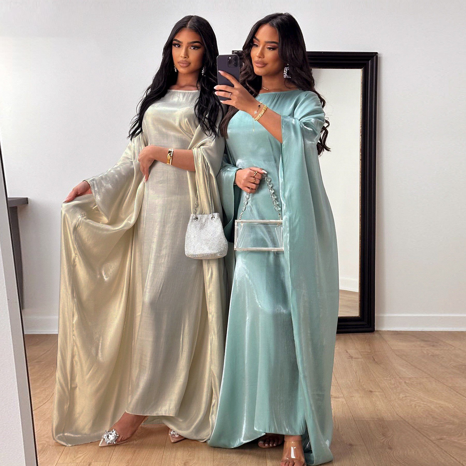 Habib new style batwing kaftan abaya factory direct sale batwing sleeve shinny abaya dress for muslim women
