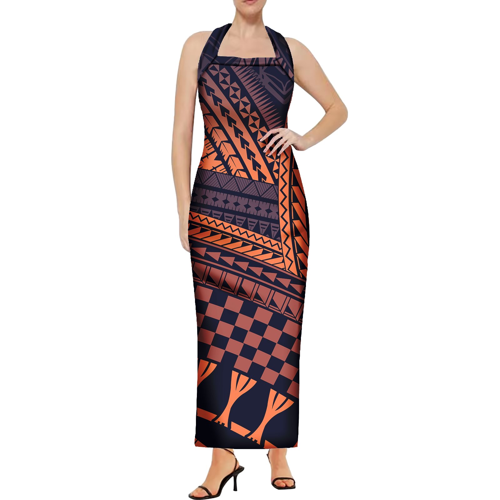 Beach Holiday Halter Backless Dress Polynesian Hawaii Plus Size Casual Prom Party Bodycon Custom Women Samoan Dress