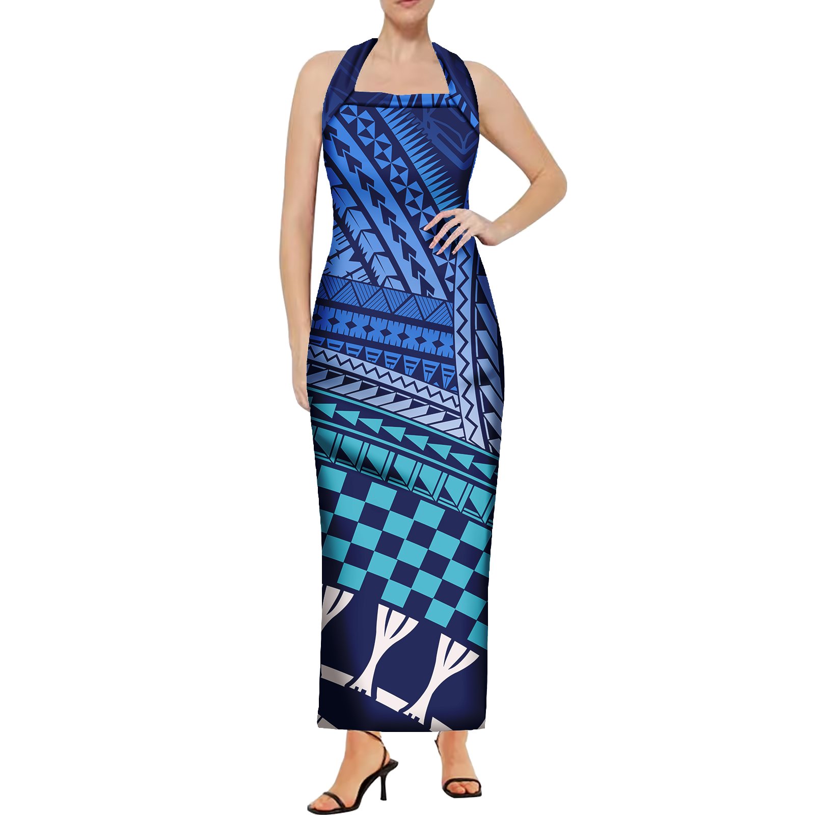 Beach Holiday Halter Backless Dress Polynesian Hawaii Plus Size Casual Prom Party Bodycon Custom Women Samoan Dress