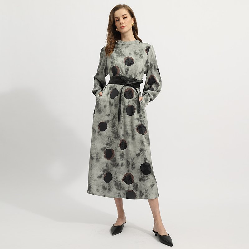 Spring and Summer New Style Printed Shirt Skirt High Waist Slim Temperament Dress Loose Elegant Casual Dress