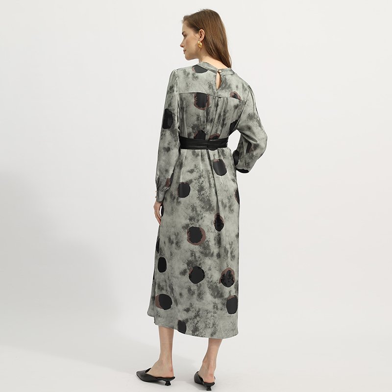 Spring and Summer New Style Printed Shirt Skirt High Waist Slim Temperament Dress Loose Elegant Casual Dress