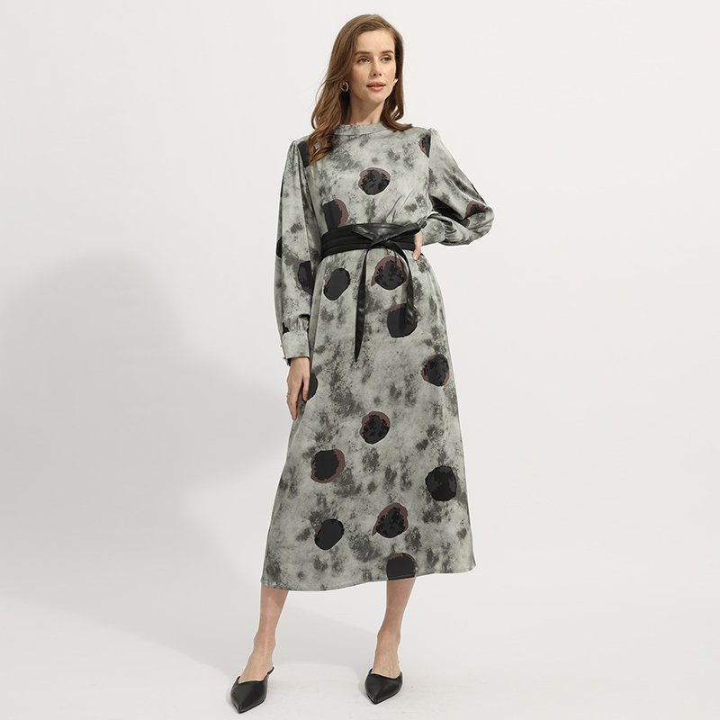 Spring and Summer New Style Printed Shirt Skirt High Waist Slim Temperament Dress Loose Elegant Casual Dress