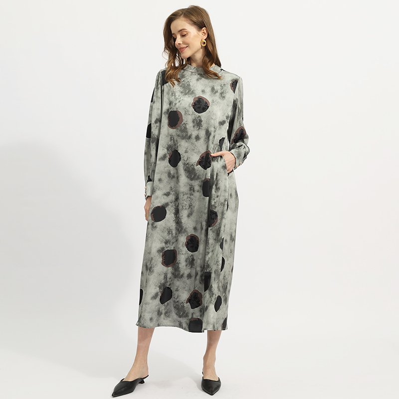 Spring and Summer New Style Printed Shirt Skirt High Waist Slim Temperament Dress Loose Elegant Casual Dress