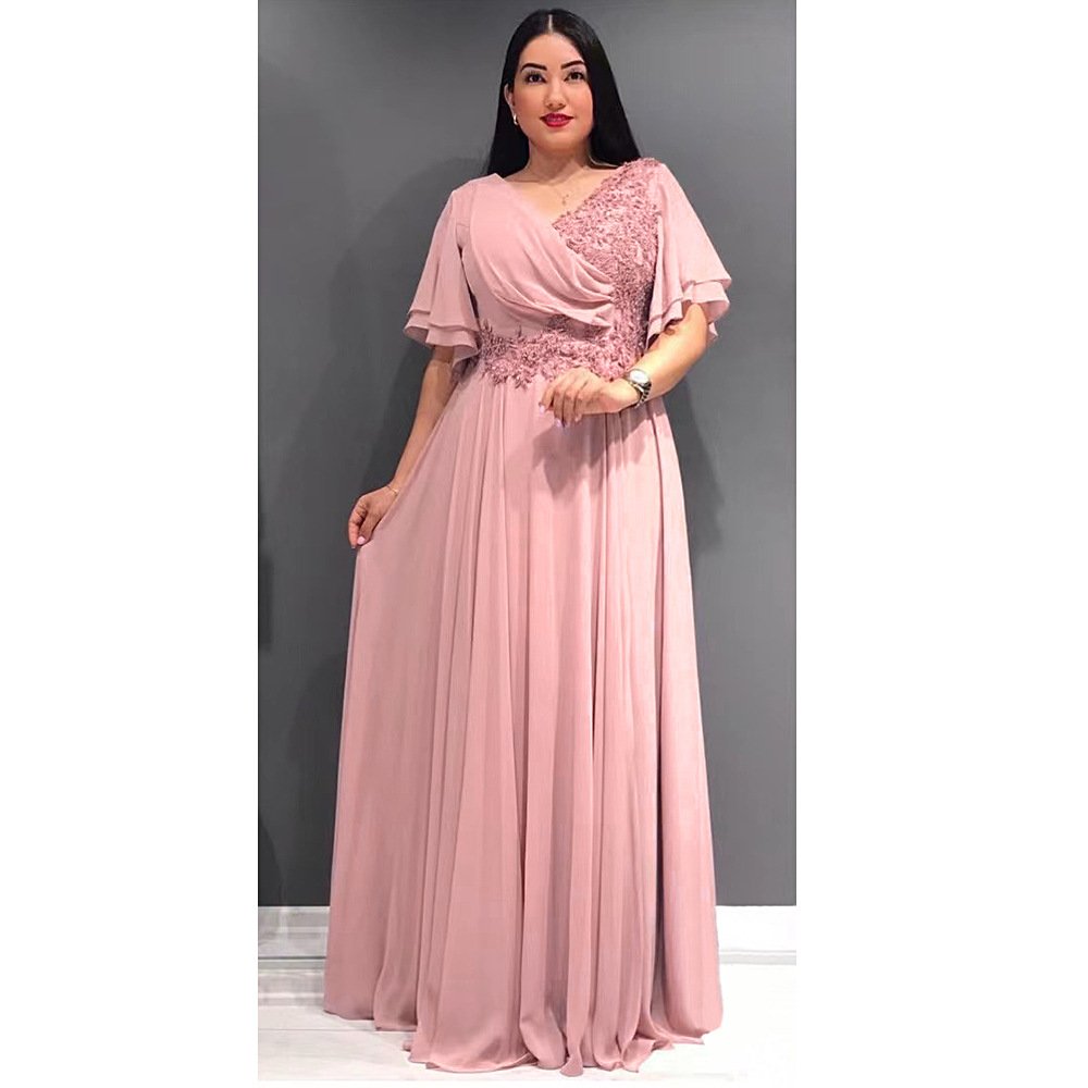 2024 European And American Muslim Women Chiffon Long Temperament Elegant Large Size Dress