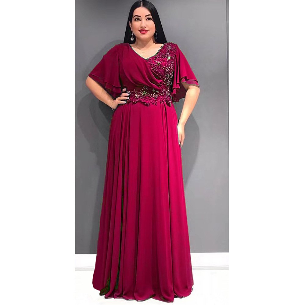 2024 European And American Muslim Women Chiffon Long Temperament Elegant Large Size Dress