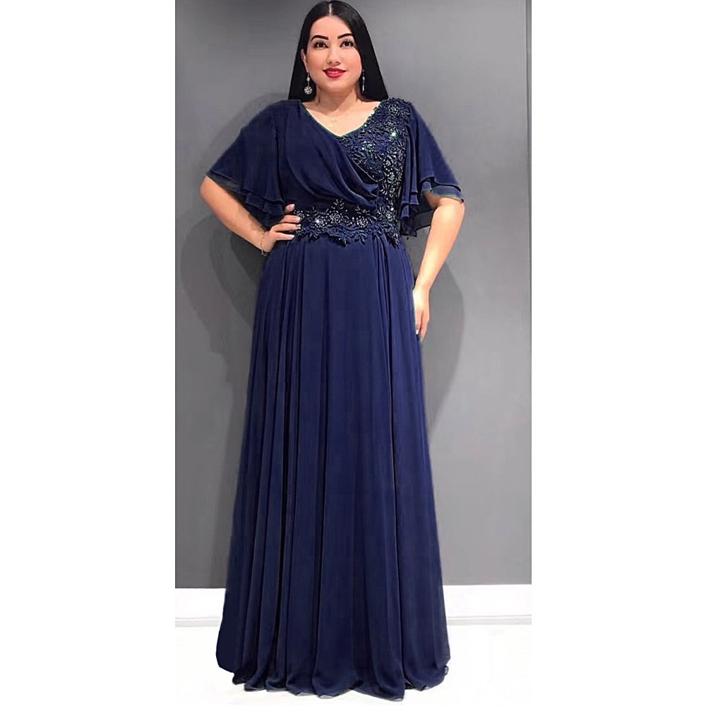 2024 European And American Muslim Women Chiffon Long Temperament Elegant Large Size Dress