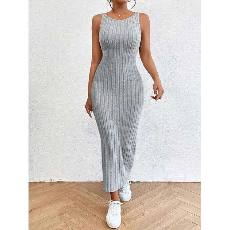 European-Style Spring Summer New Sleeveless Suspender Long Dress Sexy Wrapped Butt Collection Fitted Size Waist Knitted Dress