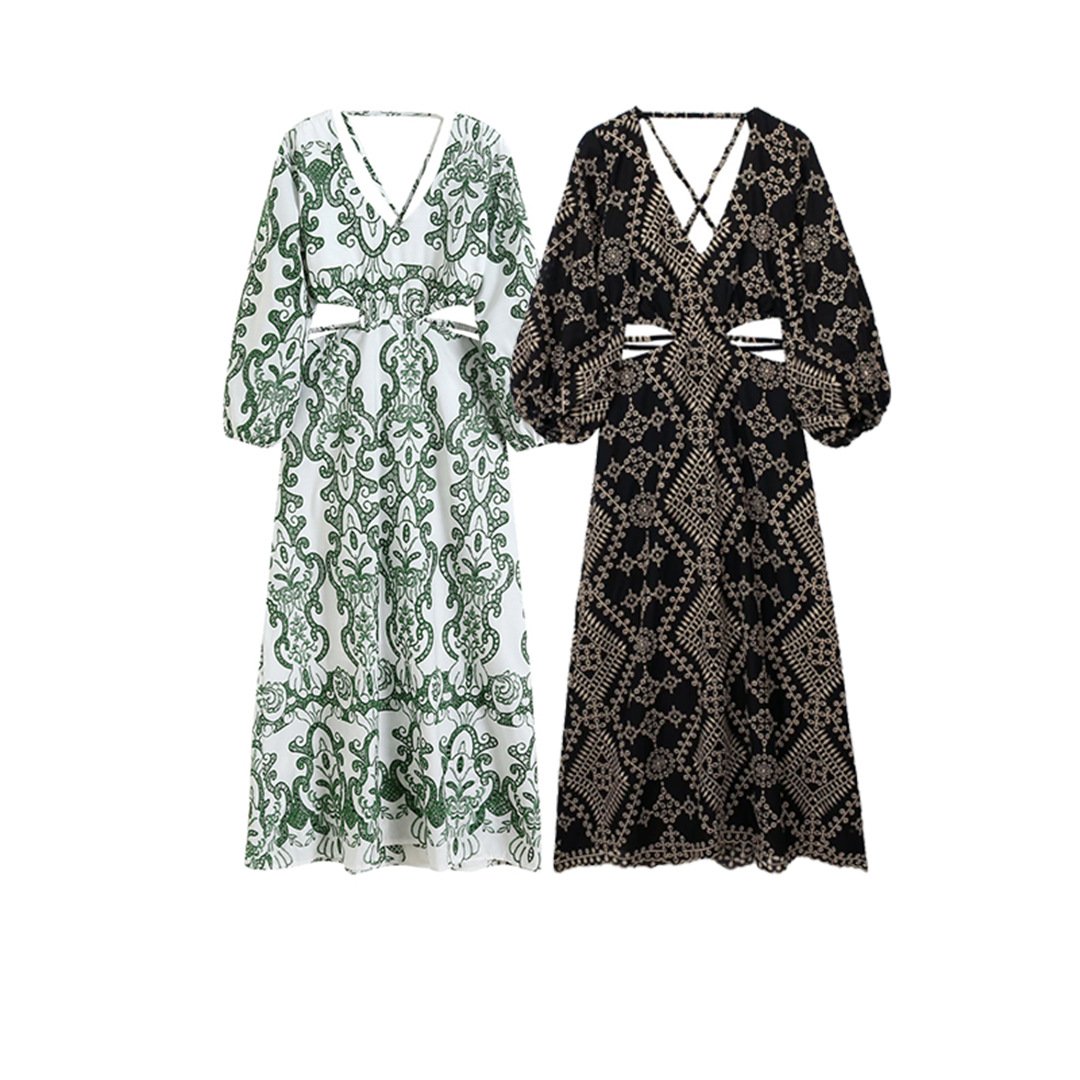 Vintage Embroidery Pattern Printing Summer 2024 Women Clothes Vacation Long Casual Dresses Women