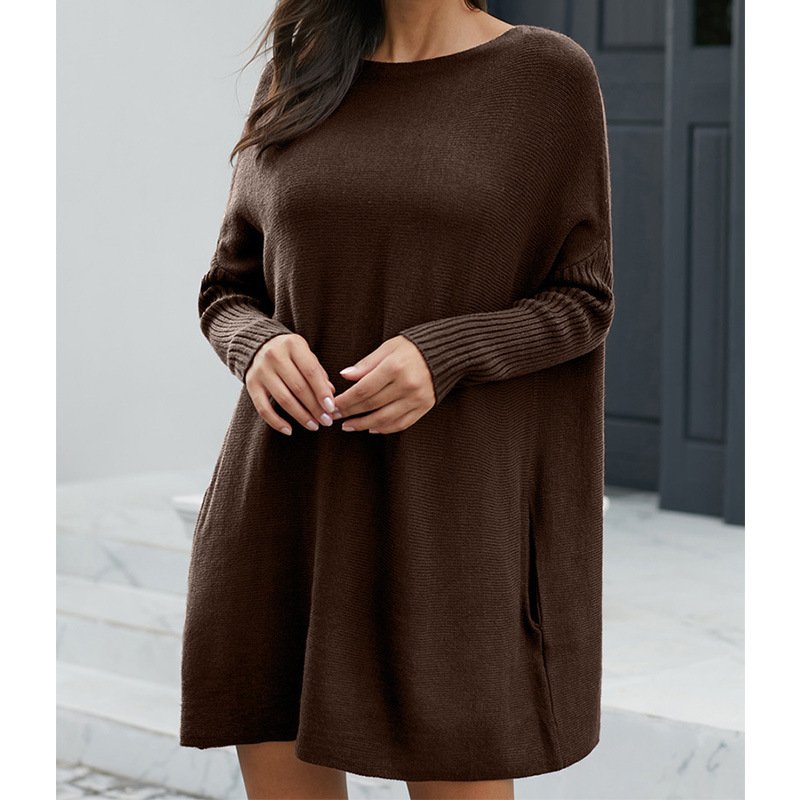 Soiling Hot sales women Elegant loose knitwear custom logo solid color Casual sweater maternity knitted long sleeve dress